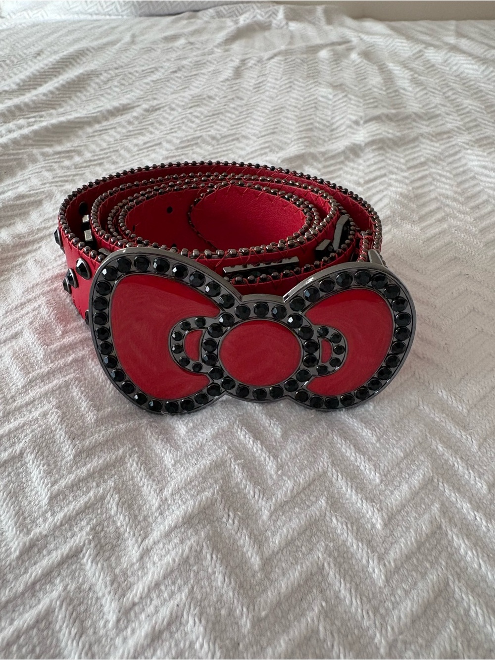 Hello Kitty Red Bow Buckle Belt with Black Stud Trim